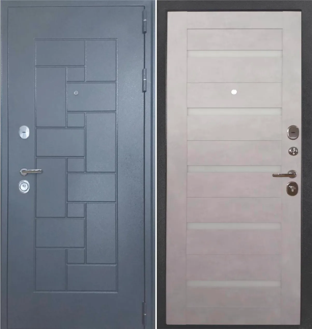 Входная дверь ДМ URBAN "3К Царга бетон" Серебро на черном / Бетон снежный